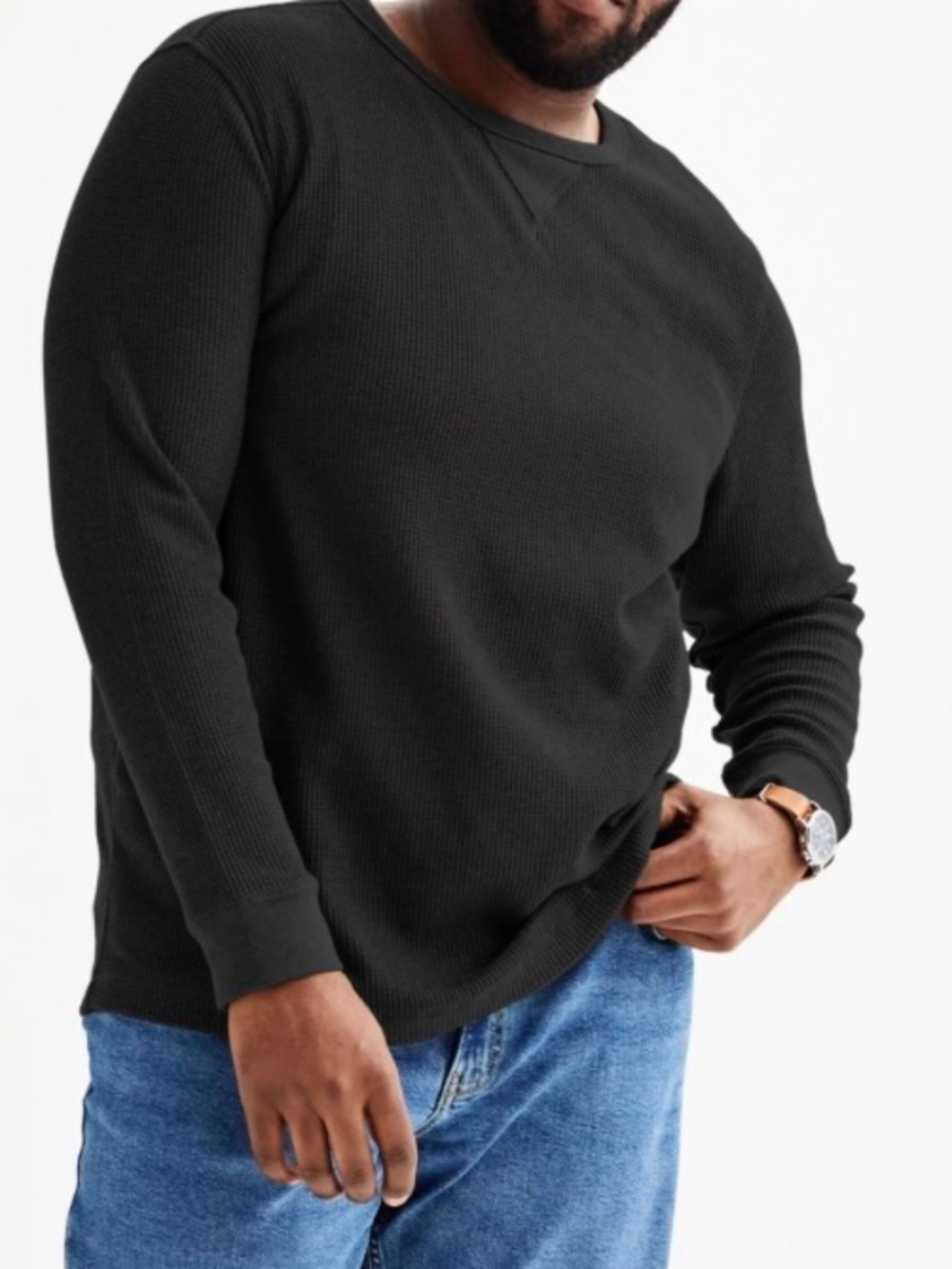 Sonoma Black Waffle-Knit Long-Sleeve Thermal Shirt